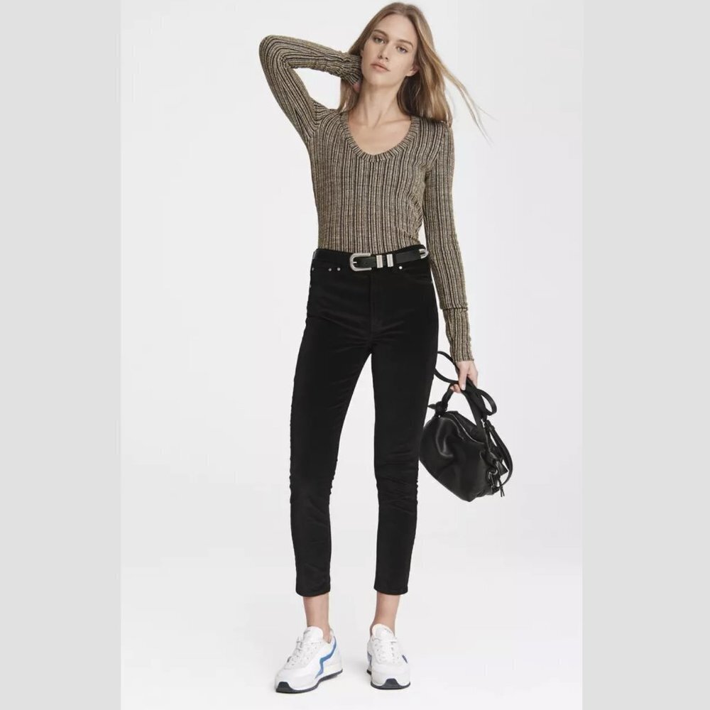 rag & bone Nina High-Rise Velvet Skinny Pant 26 Ankle Jeans